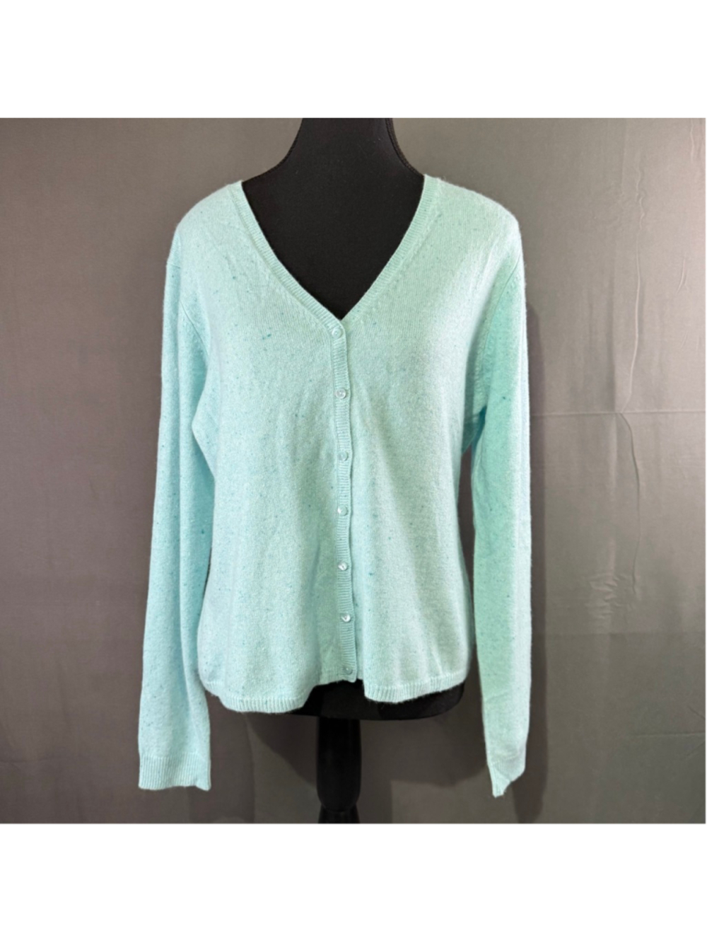 Valerie Stevens Cardigan W L 100% Cashmere 2 Ply Preppy Academia Soft Girl Mint